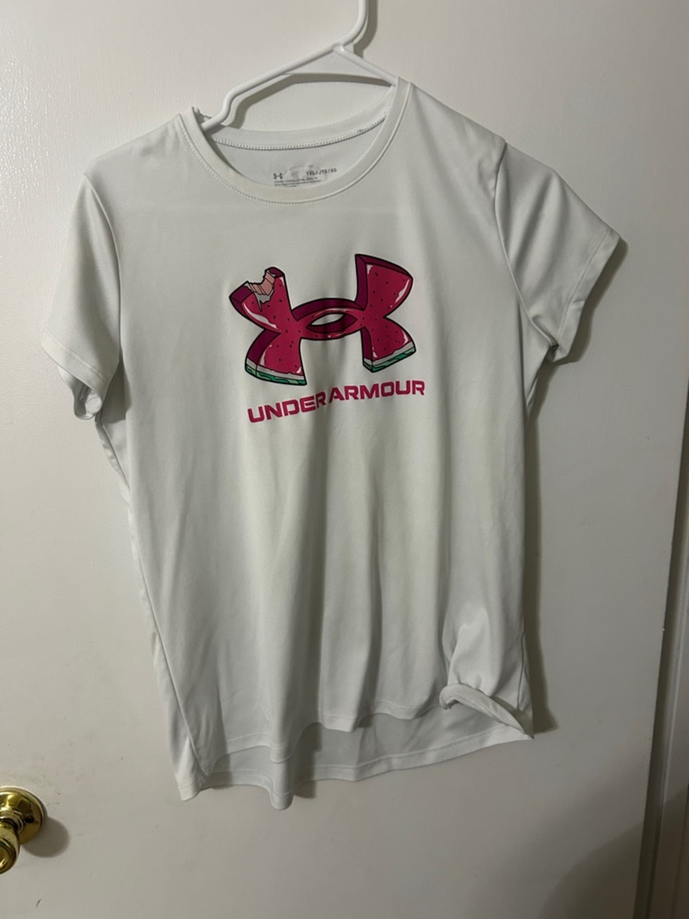 Under Armour White Tee with Watermelon Pink Logo